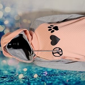 Dog Lover Hoodie Peace/Heart/Paw Symbols|Peach/Gray/Black Size Medium